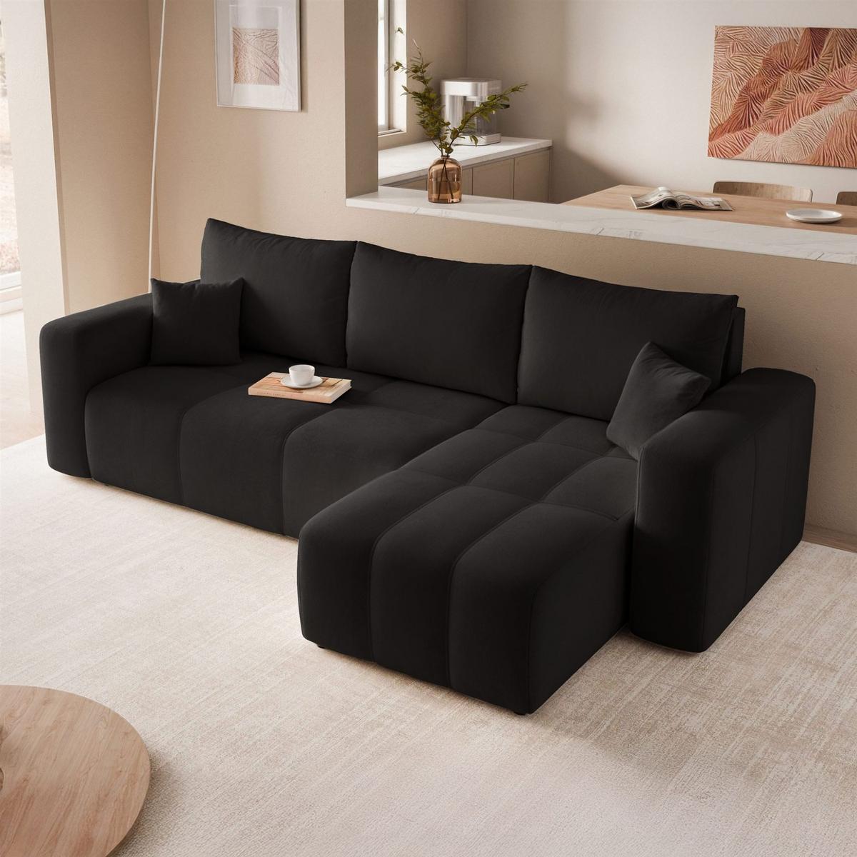 ECKSOFA Leros Mit Schlaffunktion - Schwarz, Holzwerkstoff/Textil (145/248cm) - Fun Möbel