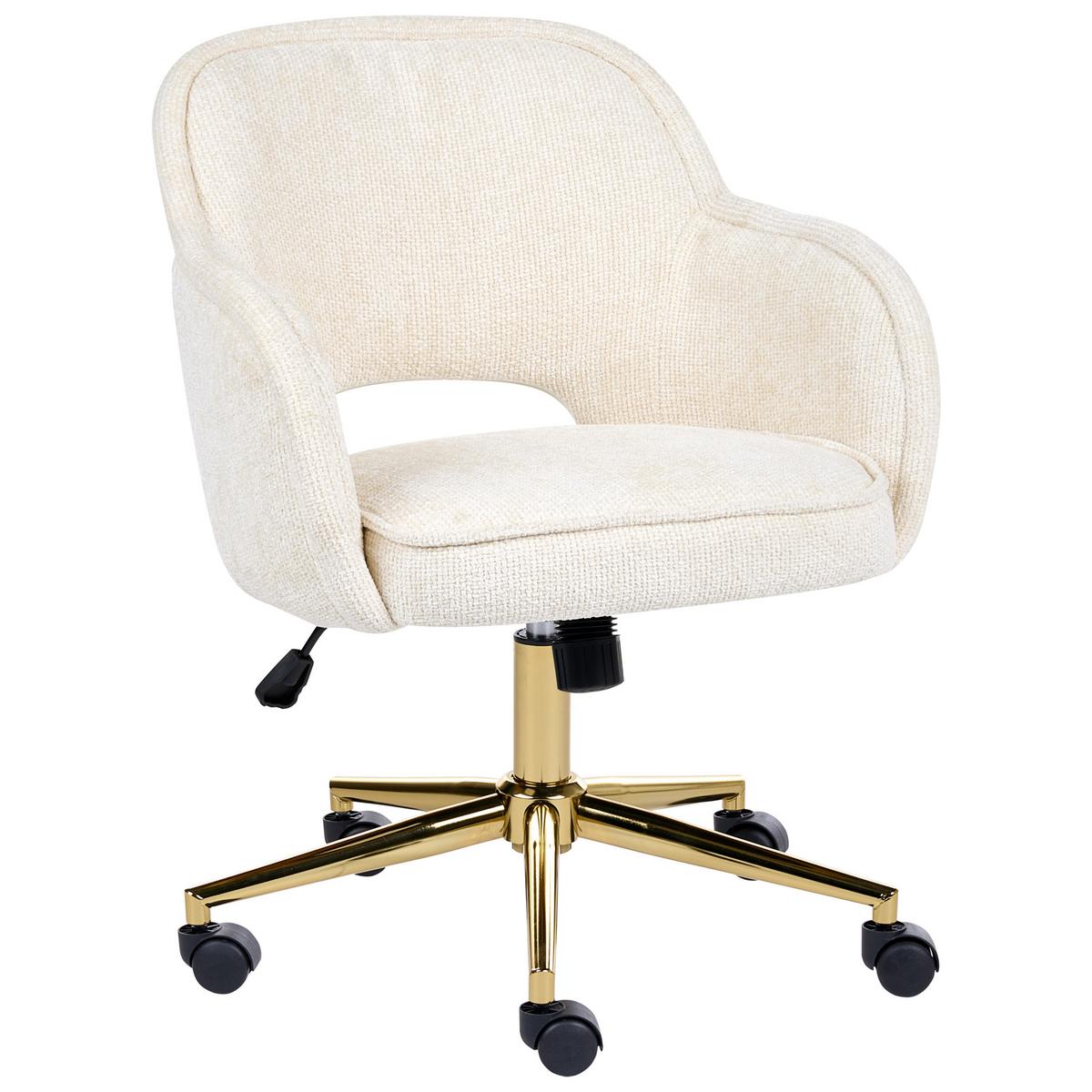 SCHREIBTISCHSTUHL Chenillegewebe Cremeweiß Ember - Creme, Textil (60/81/60cm) - Beliani