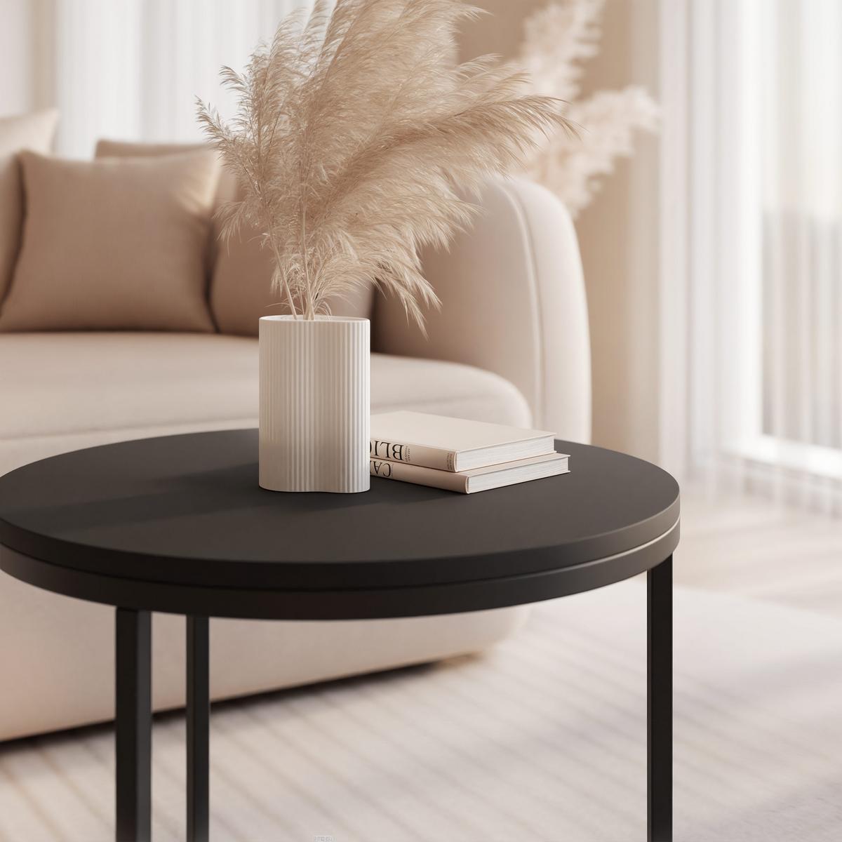 COUCHTISCH 50 cm rund Schwarz, Schwarz Gestell - Schwarz, Holzwerkstoff (50/50/42cm) - Idohome