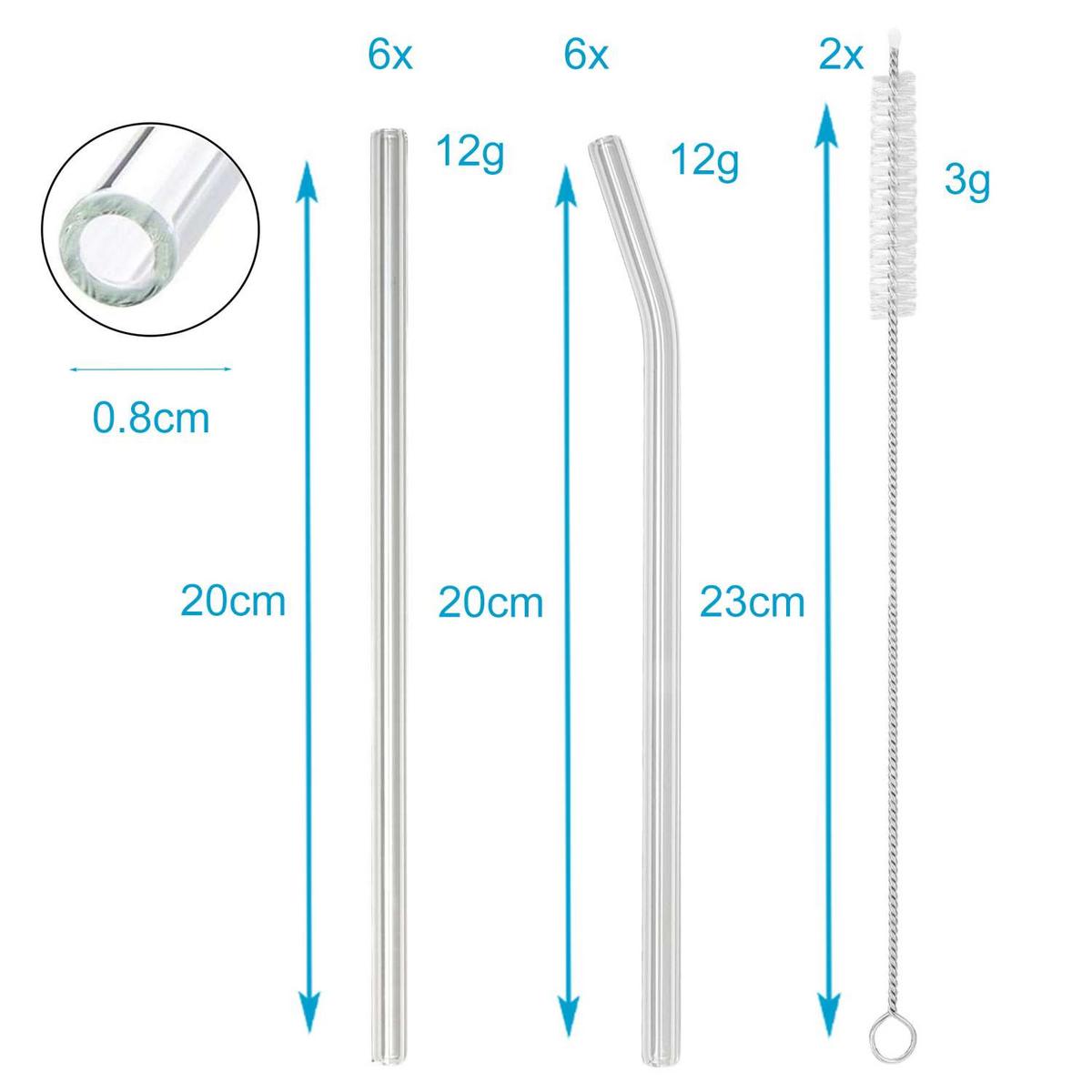 STROHHALM-SET mit 2 Bürsten und Aufbewahrungstasche (15-tlg) - Transparent, Glas (0.8/1cm) - Intirilife