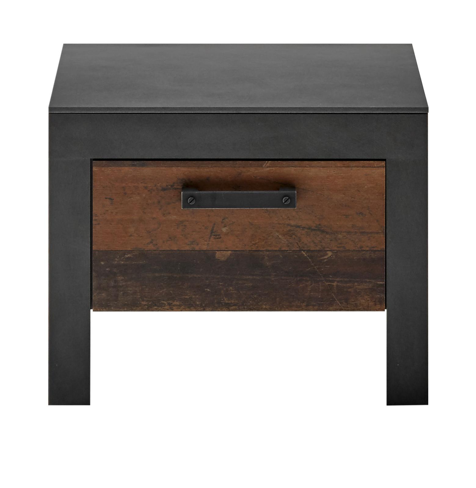NACHTTISCH Old Used Wood Shabby Design mit Matera grau, Nachtkommode mit Schubkasten, 55 x 45 cm - Dunkelgrau/Braun, Holzwerkstoff/Kunststoff (45/45/55cm) - Furn.Design