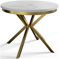 RUNDER Esszimmertisch BERGO, ausziehbarer Tisch Durchmesser: 120 cm/200 cm, Wohnzimmertisch Farbe: Marmur, mit Metallbeinen in Farbe Gold - Goldfarben/Hellgrau, Holzwerkstoff (120/120/76cm) - Alpi-Möbel