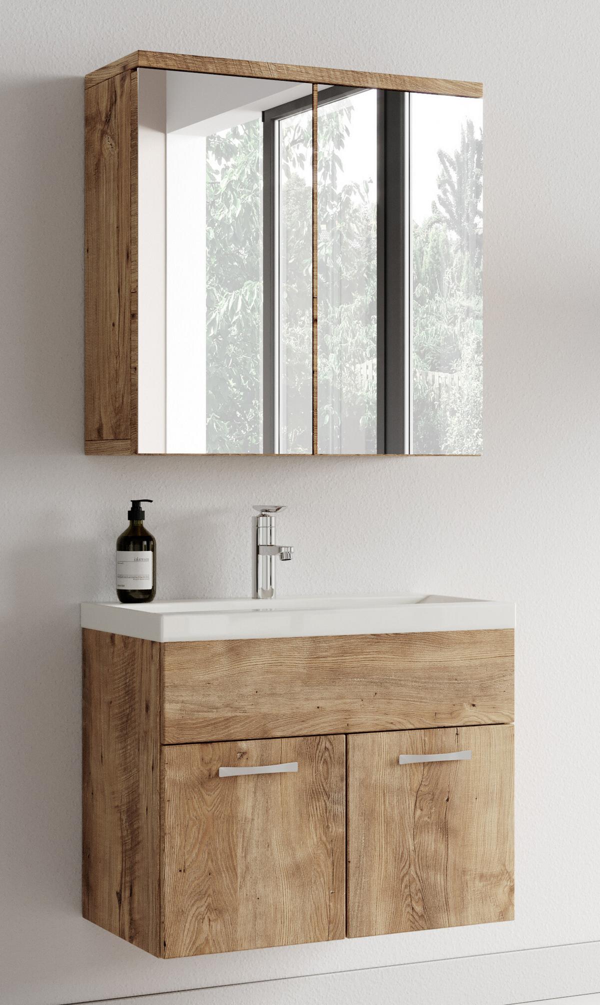 BADMÖBEL-SET Montreal 3 Teile Kastanien Eiche - 60 x 35 x 51 cm - Kastanienfarben/Eichefarben, Holz (60/53/35cm) - Badplaats