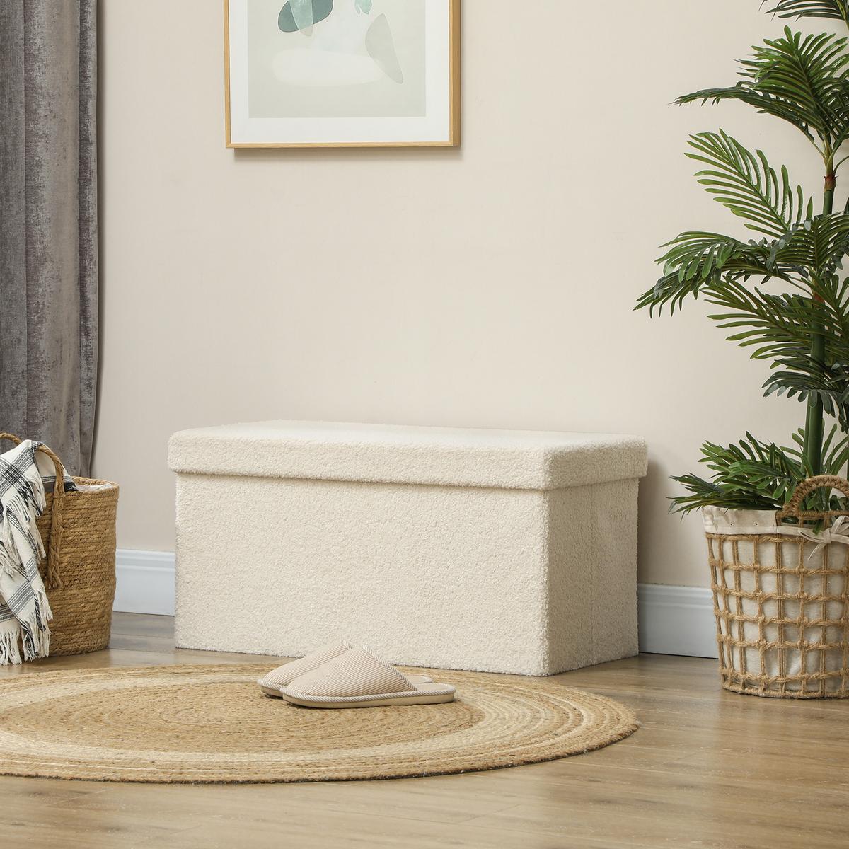 TRUHENBANK faltbar samtoptik - Weiß, Kunststoff (38/38/76cm) - HOMCOM