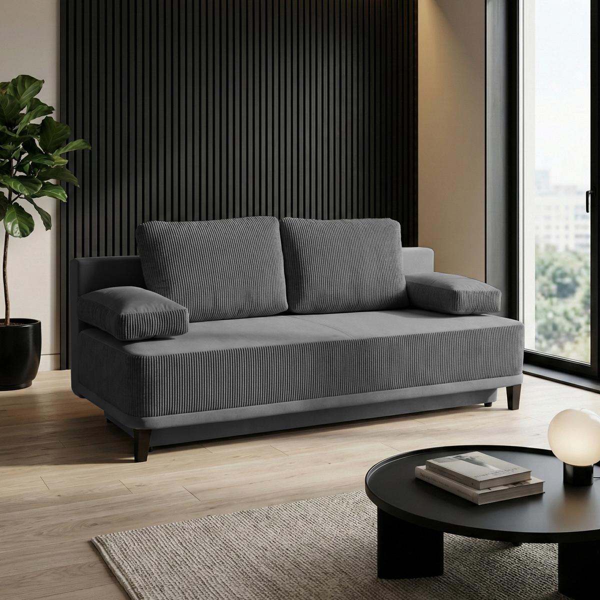 SCHLAFSOFA Riso 3-Sitzer mit Schlaffunktion, Grau - Grau, Textil (200/91/90cm) - Beautysofa