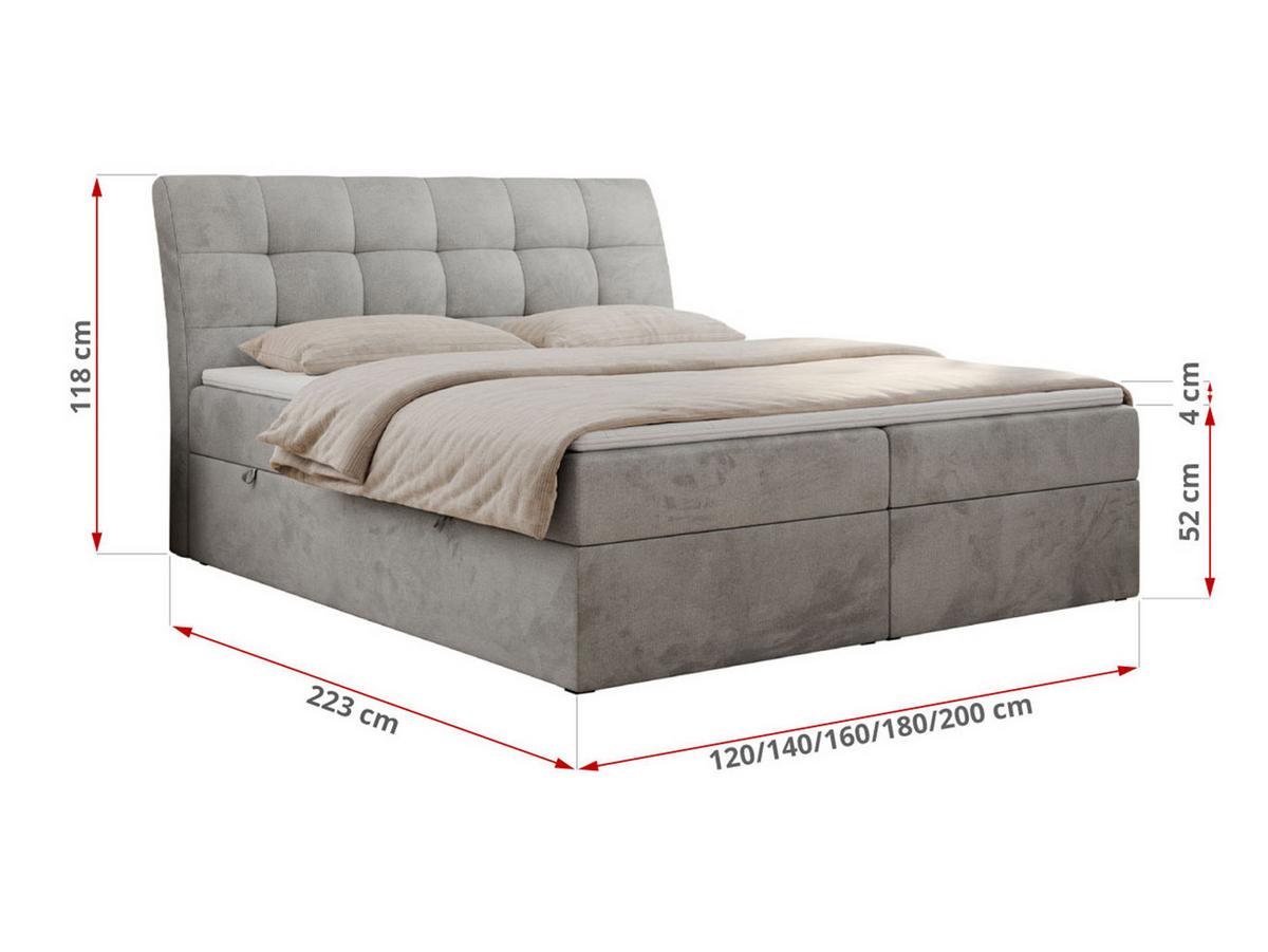 BOXBETT DIEGOS 160/200 Hellgrau Velvet - H4 - Hellgrau, Holz/Textil (160/200cm) - MKS