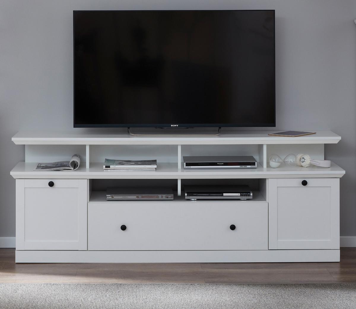 TV-LOWBOARD weiß 177 cm, TV Unterteil im Landhausstil inklusive Podest - Silberfarben/Weiß, Holzwerkstoff/Metall (177/65/41cm) - Top.Furn