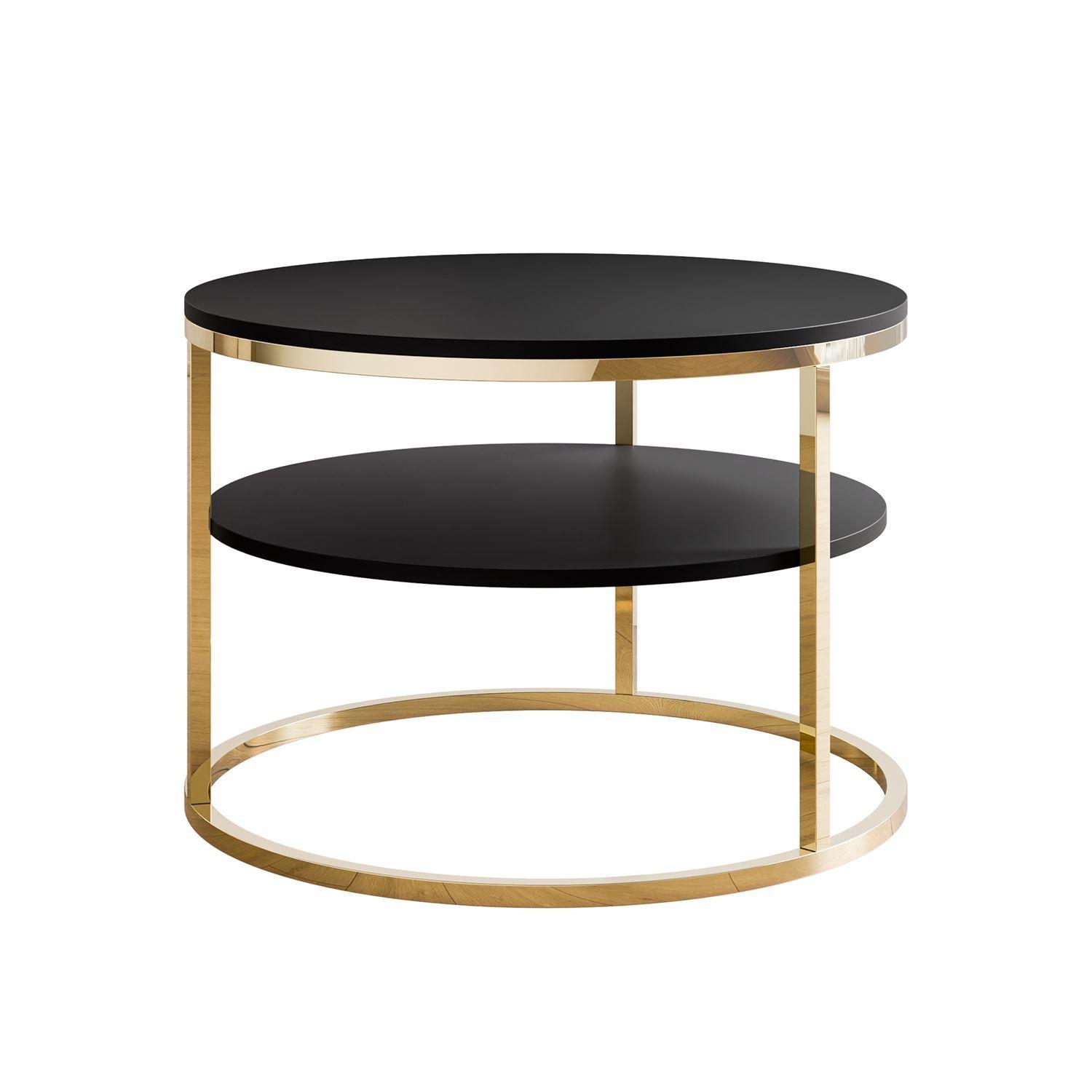 CIRI MAT Couchtisch mit Ablage und Gestell in Goldchrom Schwarz matt - Goldfarben/Schwarz, Holzwerkstoff (70/70/49cm) - Lookway
