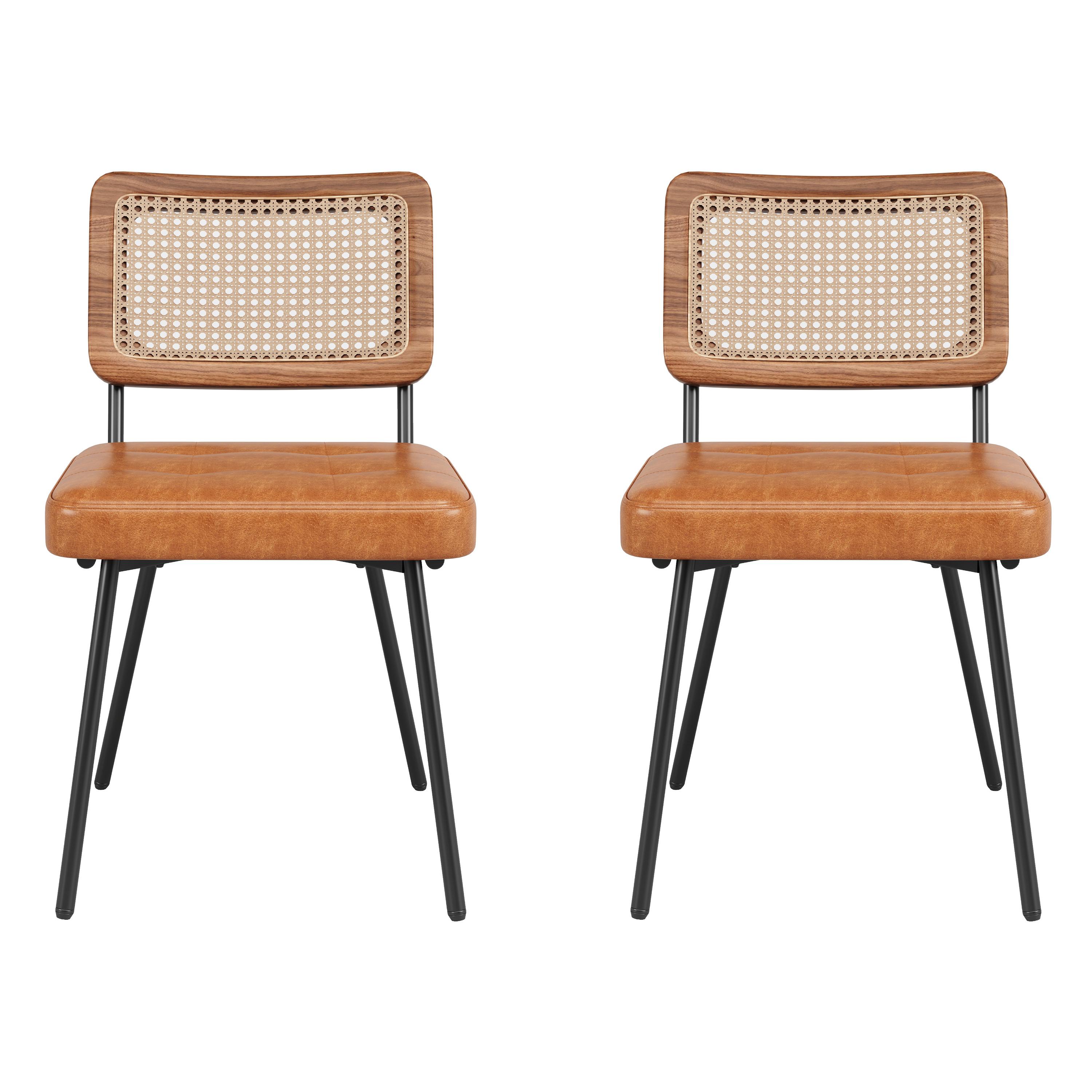 ESSZIMMERSTÜHLE 2er-Set PU-Leder & Rattan Braun - Braun, Leder/Holzwerkstoff (61/79/46cm) - Urban Meuble