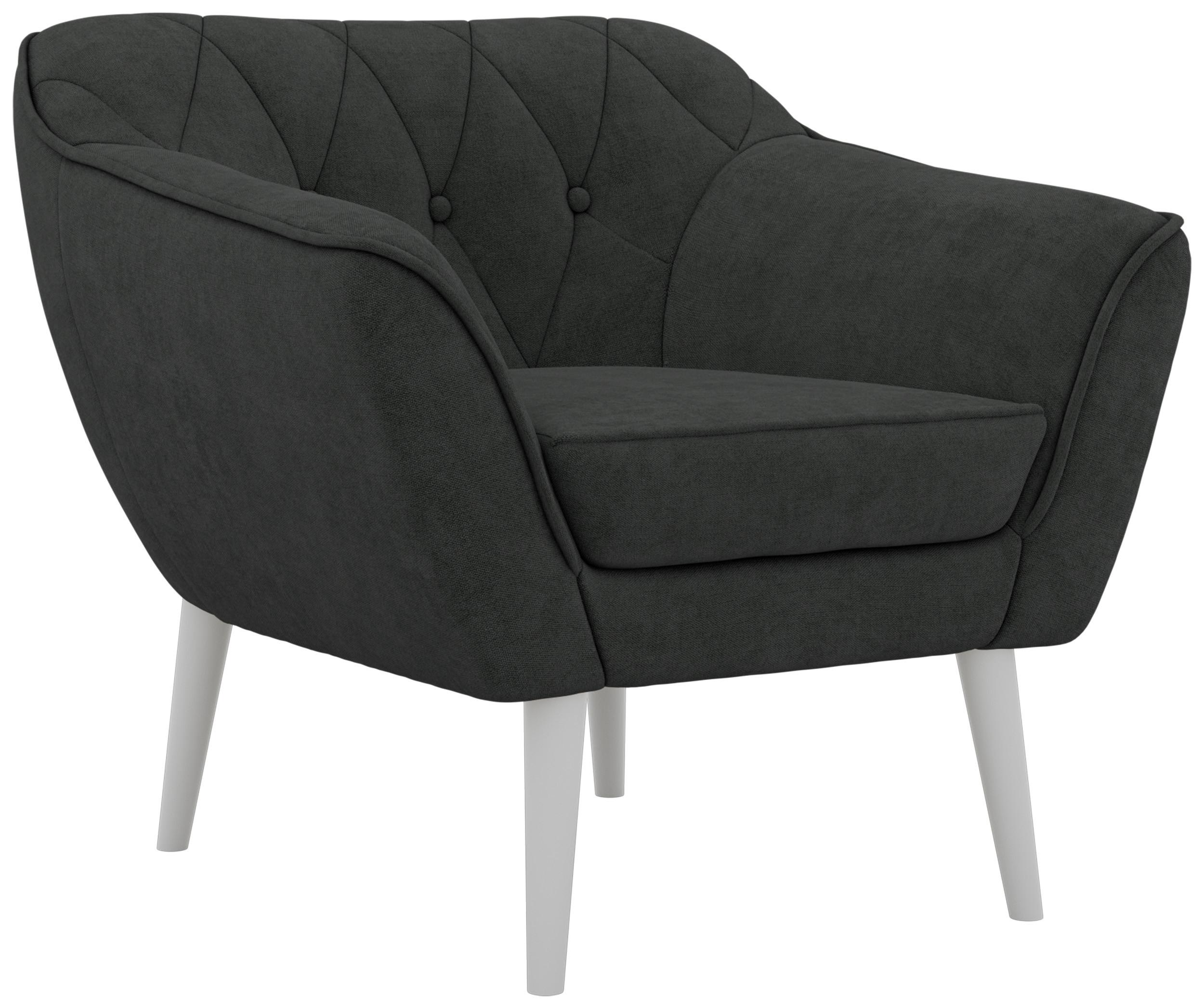 SESSEL PIRS - Dunkelgrau Strukture - Weiße Beine - Dunkelgrau/Graphitfarben, Holzwerkstoff/Textil (80/75/74cm) - MKS