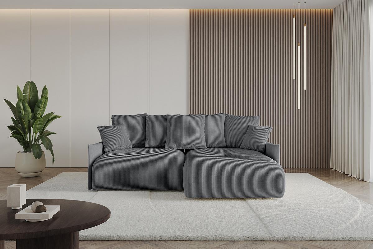 ECKSOFA Ottomane rechts ONESK-L -v1 216x177x72 Dunkelgrau Cord - Dunkelgrau, Holzwerkstoff/Kunststoff (177/216cm) - ALTDECOR