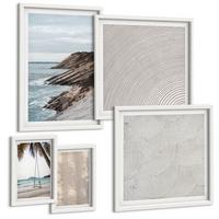 BILDER SET 5er Set - 50x50 cm & 20x30 cm & 40x60 cm Weißer Rahmen - Sommerlicher Sandstrand mit Meerblick - Weiß, Kunststoff (40/60cm) - TULUP