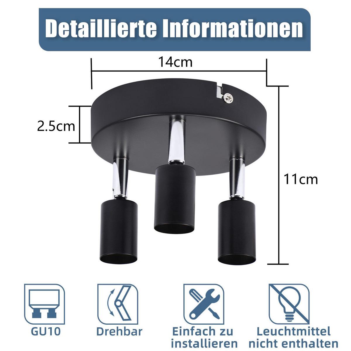 DECKENSTRAHLER Hannah 3-flammig 14/14/11 cm - Schwarz, Metall (14/14/11cm) - Nettlife