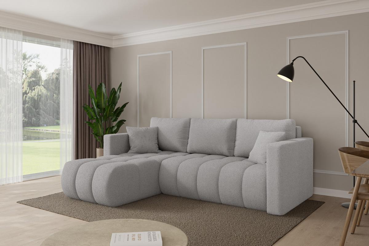ECKSOFA mit Schlaffunktion Ottomane Links GARD-L 226x146x85 Hellgrau Bouclé - Silberfarben/Hellgrau, Holzwerkstoff/Kunststoff (226/146cm) - ALTDECOR