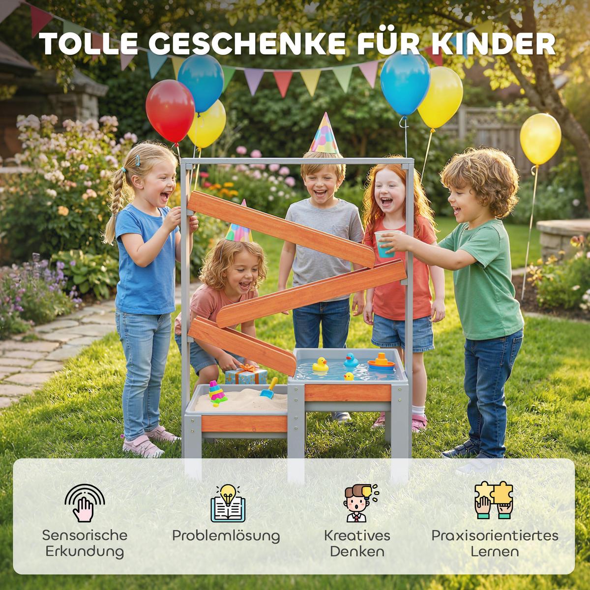 SAND-WASSERSPIELTISCH Tannenholz Kunststoff Grau - Grau, Holz (75/34.5/105cm) - AIYAPLAY