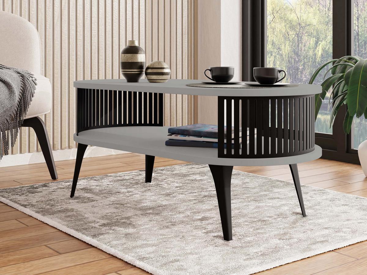 COUCHTISCH Roenni Oval - Schwarz/Grau, Holzwerkstoff/Metall (100/50/44cm) - MIRJAN24