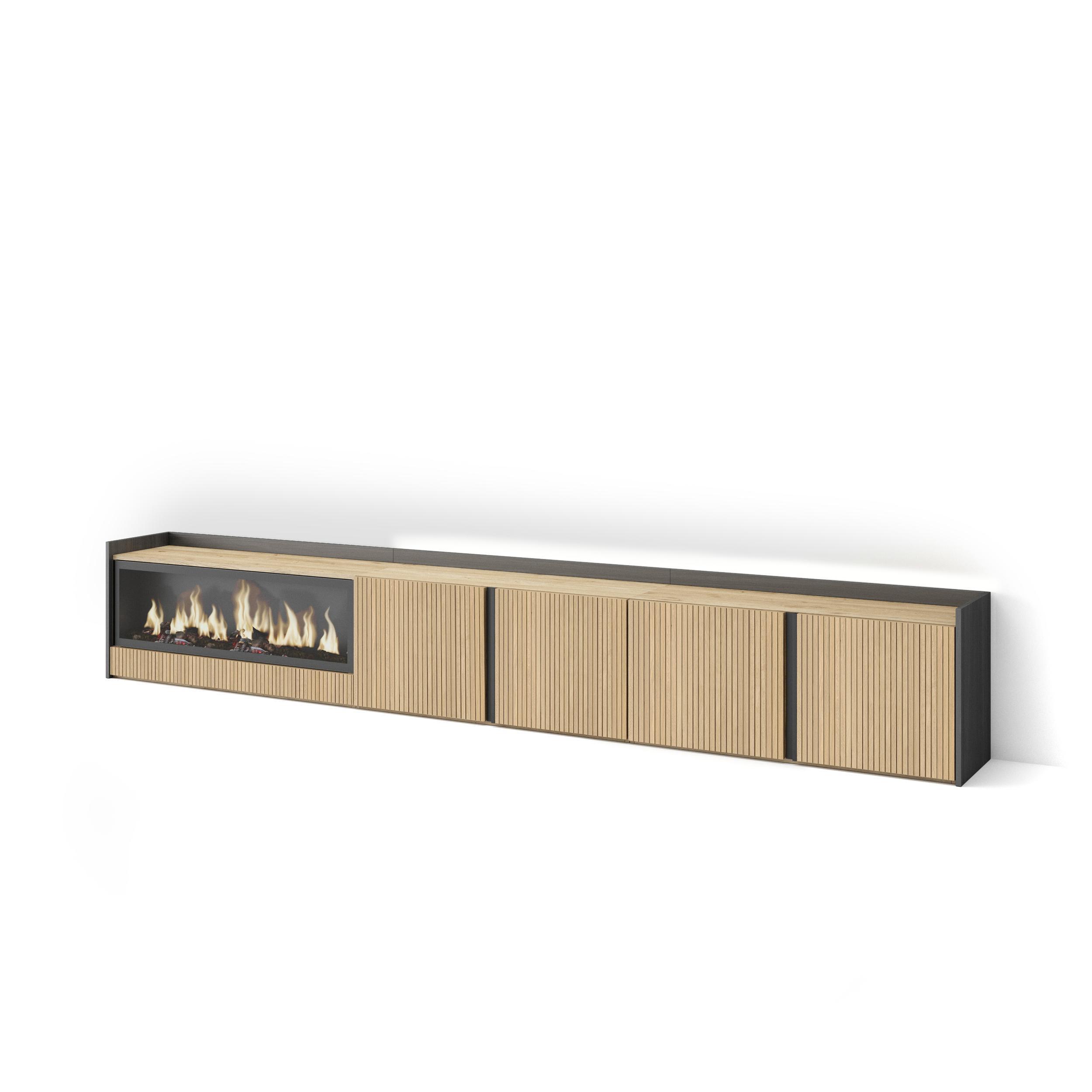 LOWBOARD, Eiche und Schwarz, 315/35/50cm, Elektrokamin XXL, Led - Eichefarben, Holzwerkstoff (315/50/35cm) - Skraut Home