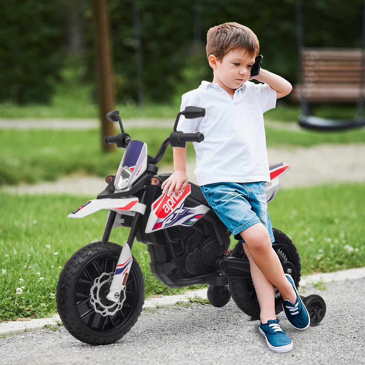 KINDER Elektro-Motorrad, 12V Kindermotorrad mit Musik, 6 km/h Kinderfahrzeug - Weiß, Metall (106.5/56/80cm) - AIYAPLAY