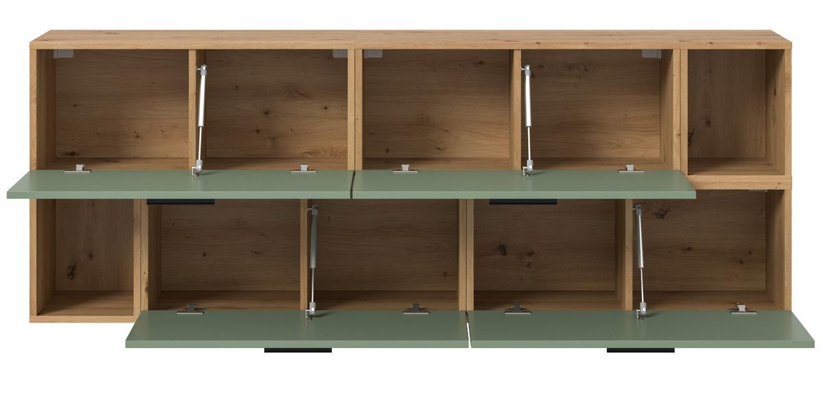 SIDEBOARD grün, Eiche Artisan 176 cm, Kommode hängend / stehend - Schwarz/Eiche Artisan, Holzwerkstoff/Kunststoff (176/65/34cm) - Inn.Furn