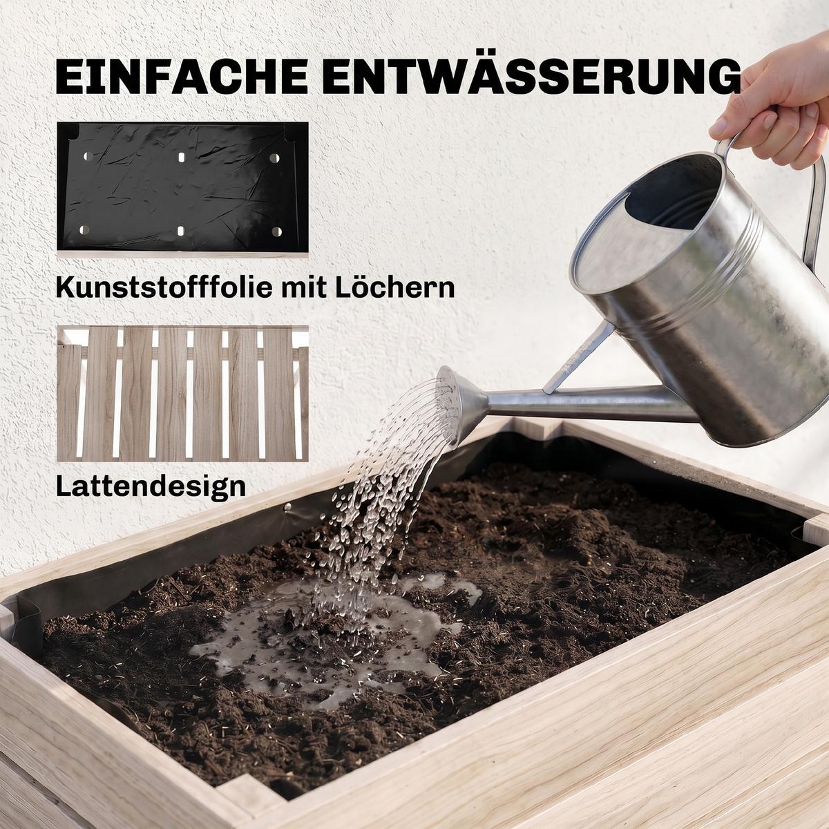 HOCHBEET Pflanzkasten aus Holz, 4 Kombinationsmodi, für Garten und Balkon, Naturholz - Fichtefarben, Holz (30/60/50cm) - Outsunny