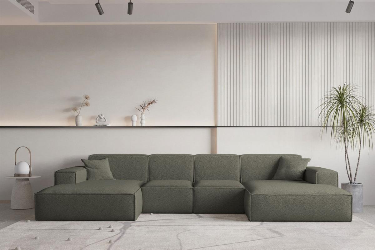 WOHNLANDSCHAFT Celes Premium Xs Bukla - Jadegrün, Holzwerkstoff/Textil (342/73/165cm) - Fun Möbel