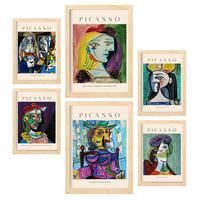 POSTER Set Mit 6 Picasso 2 Sammlung A3 & A4 Rahmen Aus Hellem Holz - Beige, Papier (29/3cm) - Nacnic