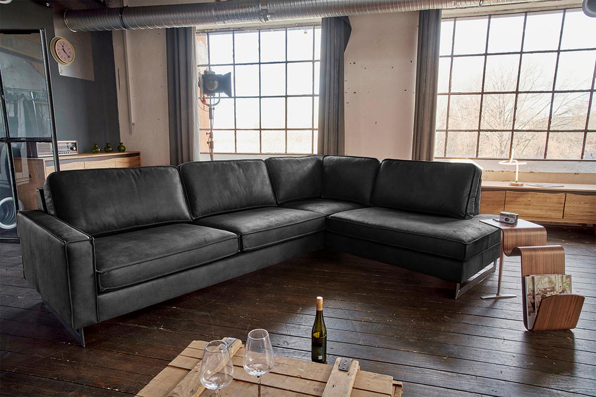 ECKSOFA VILNIUS Schwarz Lederfaserstoff - Schwarz, Leder/Metall (290/217cm) - KAWOLA