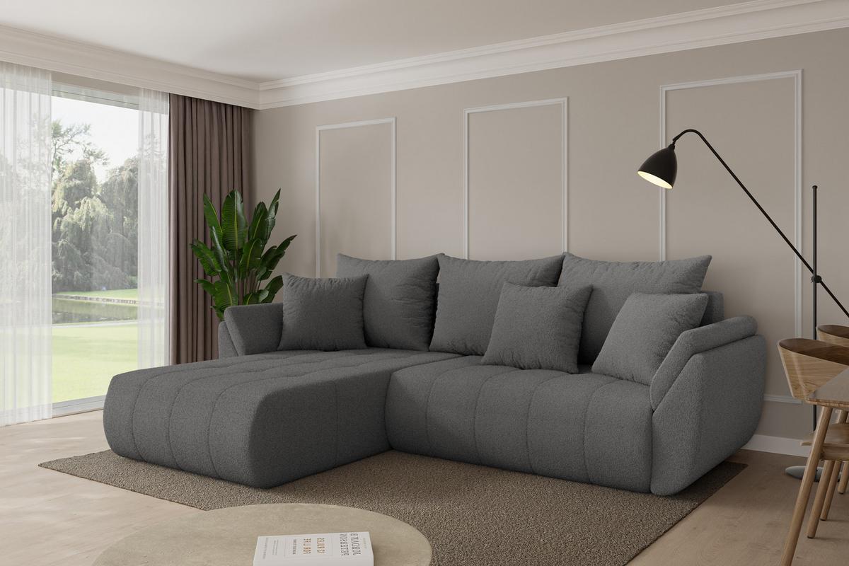 ECKSOFA mit Schlaffunktion Ottomane Links TOKO-L 277x194x86 Grau Bouclé - Schieferfarben/Schwarz, Holzwerkstoff/Kunststoff (277/194cm) - ALTDECOR