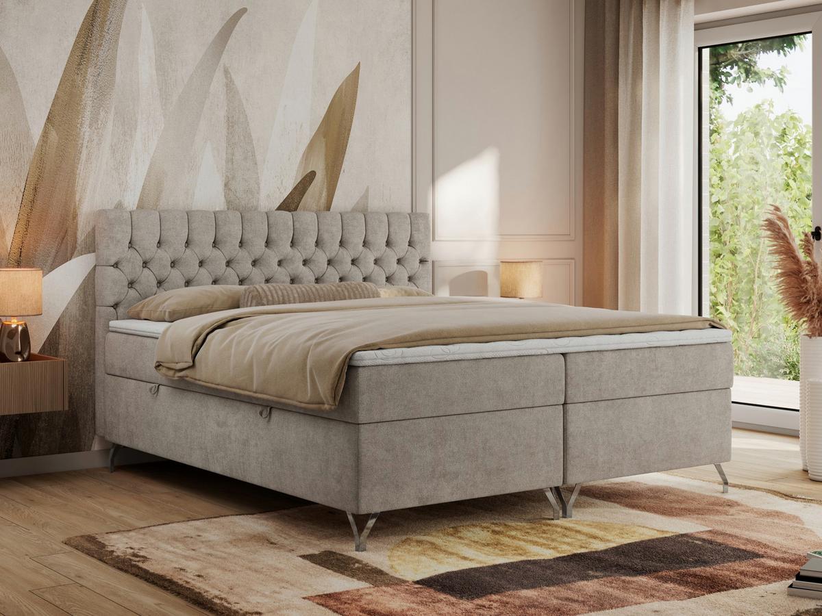 BOXBETT GRIMALDI 140/200 Beige Struktur - H4 - Beige, Holz/Textil (140/200cm) - MKS