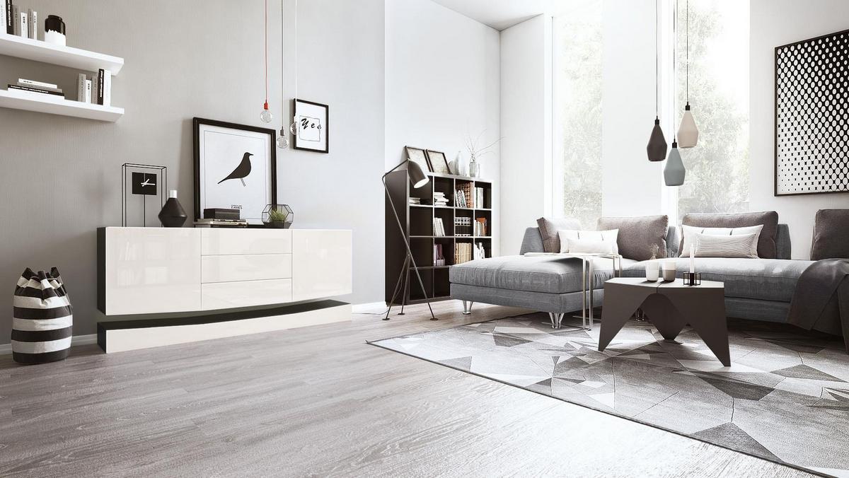 SIDEBOARD City Fronten in Creme Hochglanz - Creme, Holzwerkstoff (178/82/39cm) - Vladon