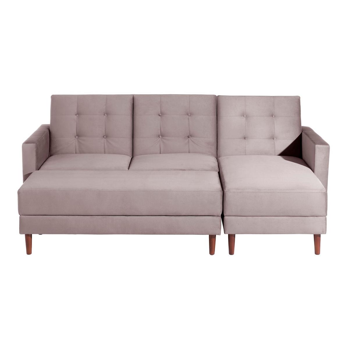FUNKTIONSSOFA mit Hocker Katunia Samtvelours rosé - Rosa, Kunststoff (222/92/144cm) - 58aufmkessel