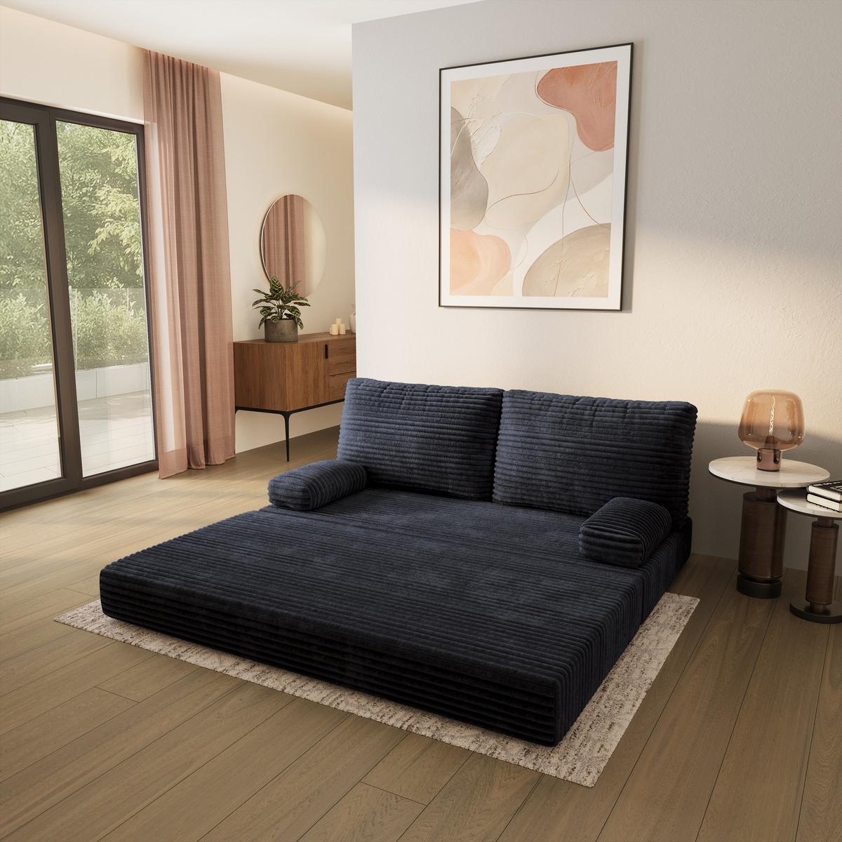 BETTSOFA SILAR aus Schaumstoff Kordstoff Schwarz Schlaffunktion - Schwarz, Textil (170/86/80cm) - MASSENO