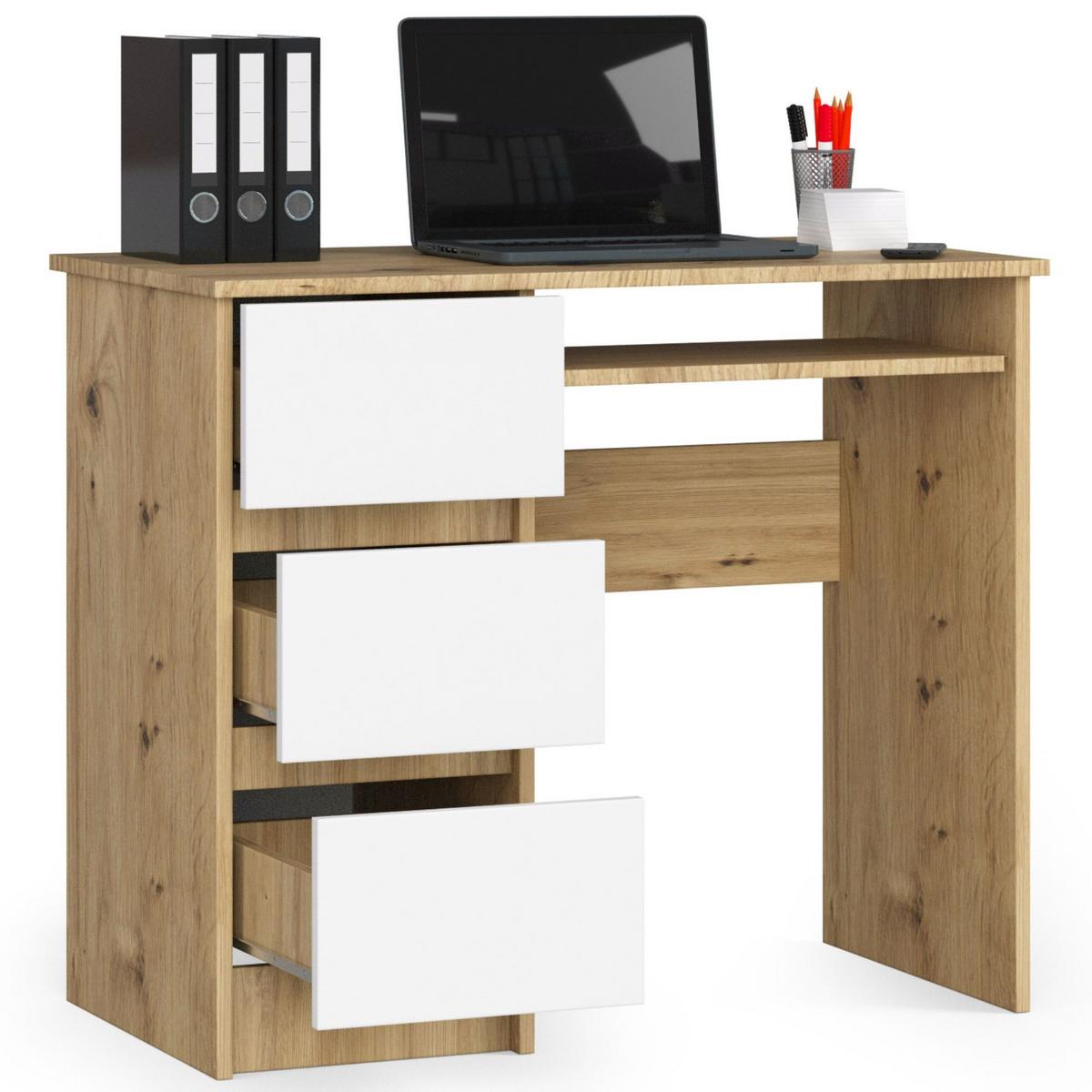 SCHREIBTISCH Eiche Artisan, Weiß 77/90/50 - Eiche Artisan/Weiß, Holzwerkstoff (135/60/77cm) - RAUMHIRSCH FURNITURE