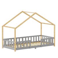 HAUSBETT Treviolo - Hellgrau/Naturfarben, Holz (90/200cm) - [en.casa]