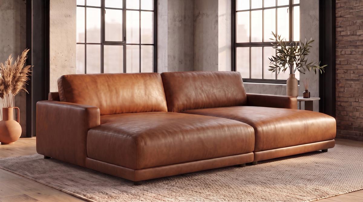 BIG SOFA MARLIN Braun Lederfaserstoff - Schwarz/Braun, Leder/Kunststoff (262/80/168cm) - KAWOLA