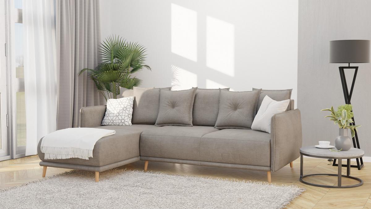 ECKSOFA Chroma Dunkelbeige Luxusmicrofaser - Beige/Braun, Holz/Textil (238/170cm) - S-Style