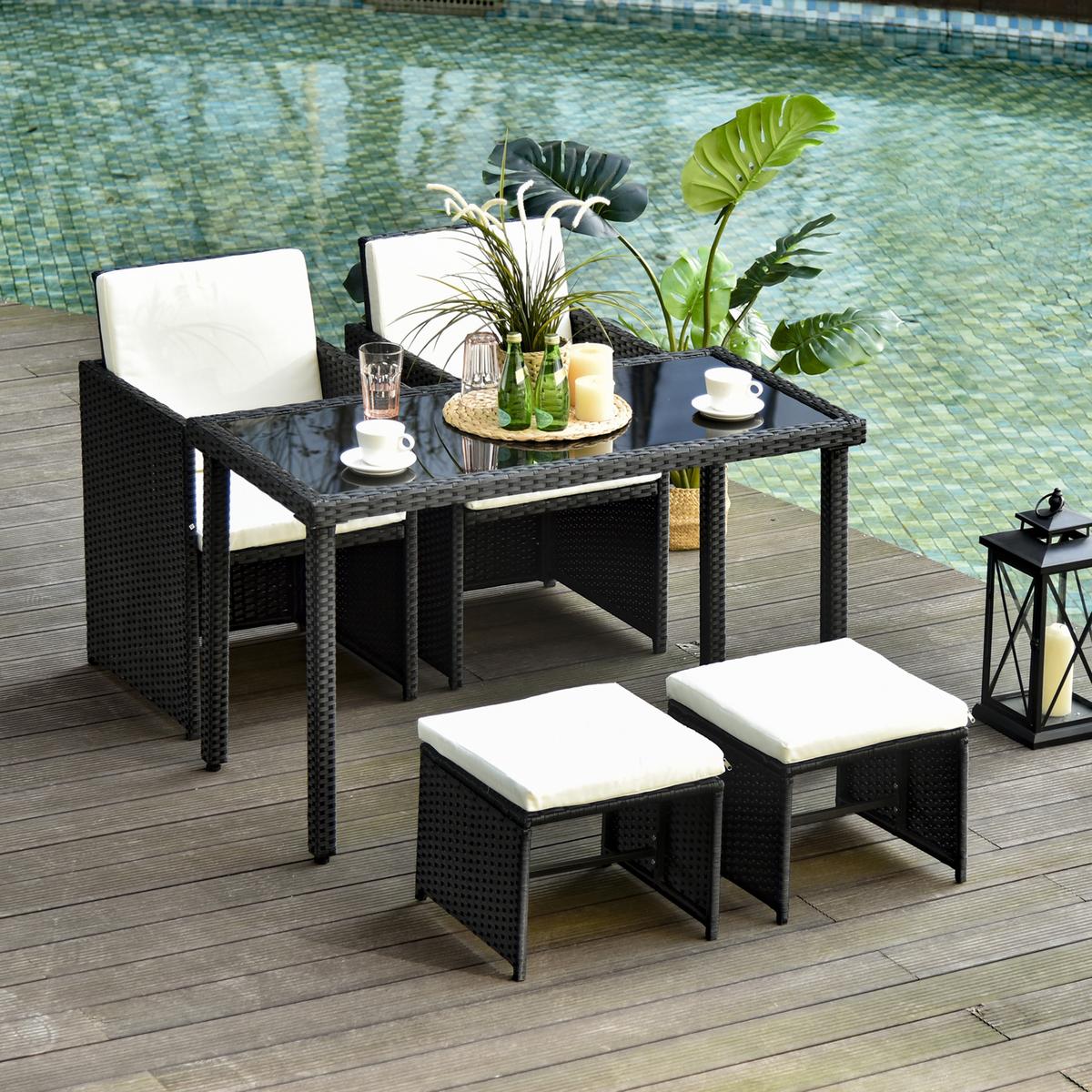 GARTENSET 11 tlg. mit Kissen Schwarz - Schwarz, Kunststoff - Outsunny