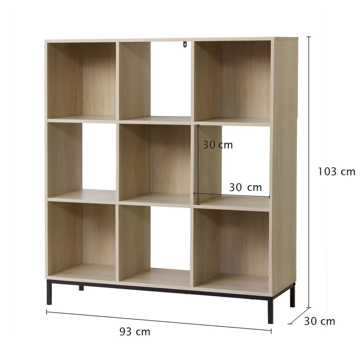 REGAL mit 9 Fächern und Metallfüßen - Eschefarben, Holzwerkstoff (29.8/103.3/33.5cm) - Calicosy