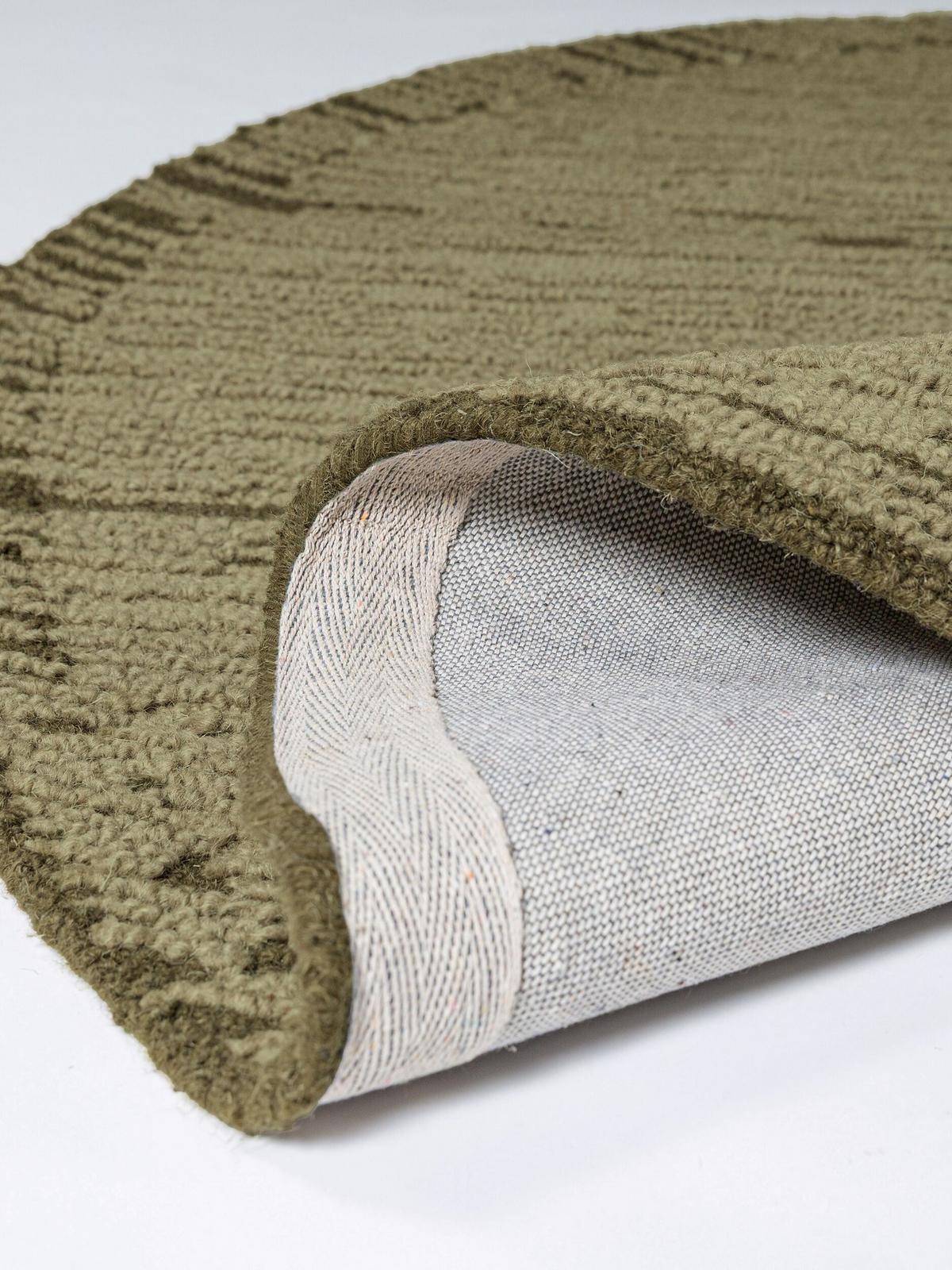 WOLLTEPPICH handgetuftet GANNEL, Blockdesign, Salbeigrün, Ø 160 cm - Grün, Textil (160/160cm) - KADIMA DESIGN