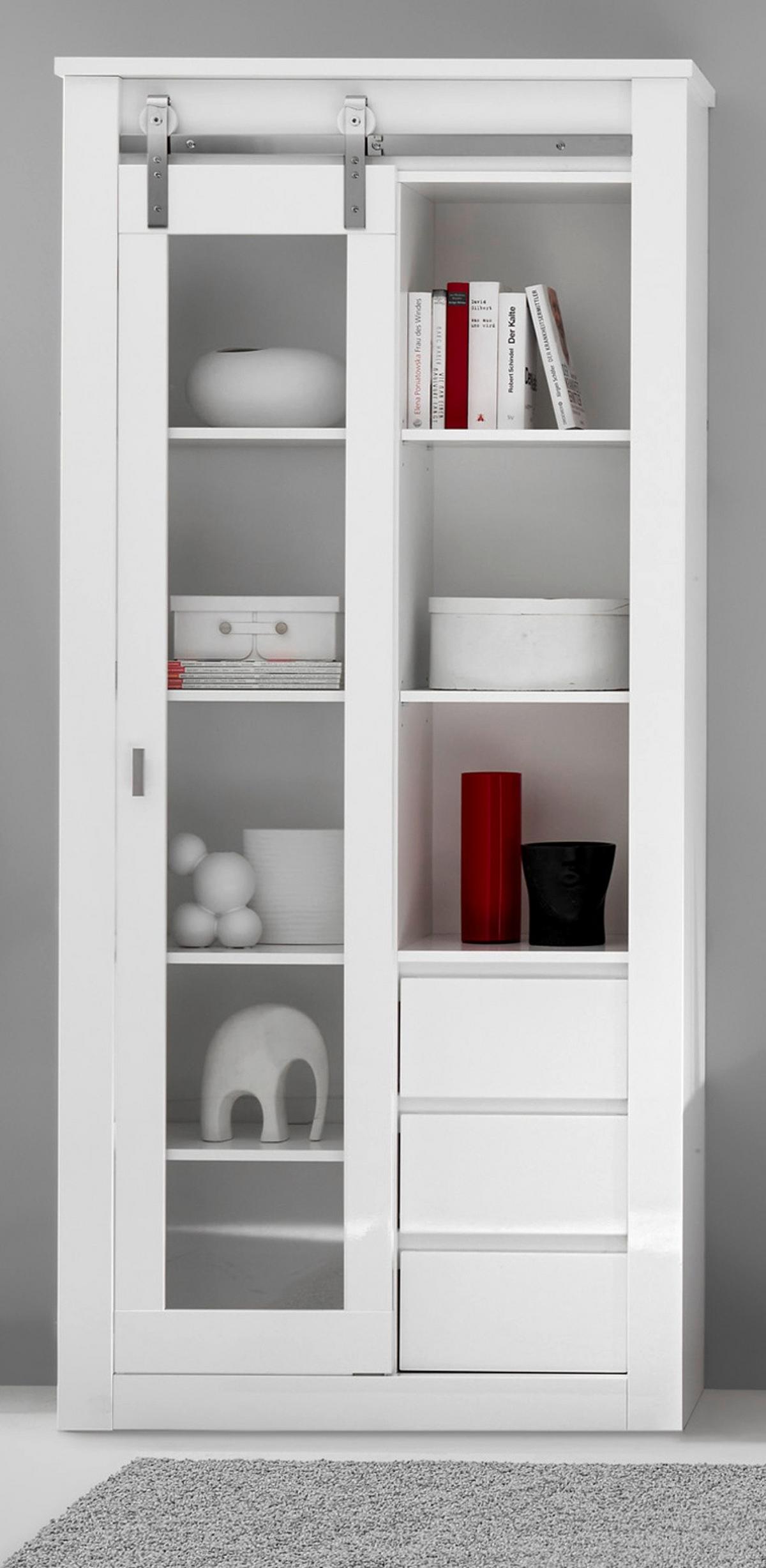 VITRINE weiß Hochglanz 93 x 201 cm, Vitrinenschrank mit Soft-Close - Chromfarben/Weiß Hochglanz, Glas/Holzwerkstoff (93/201/38cm) - Furn.Design