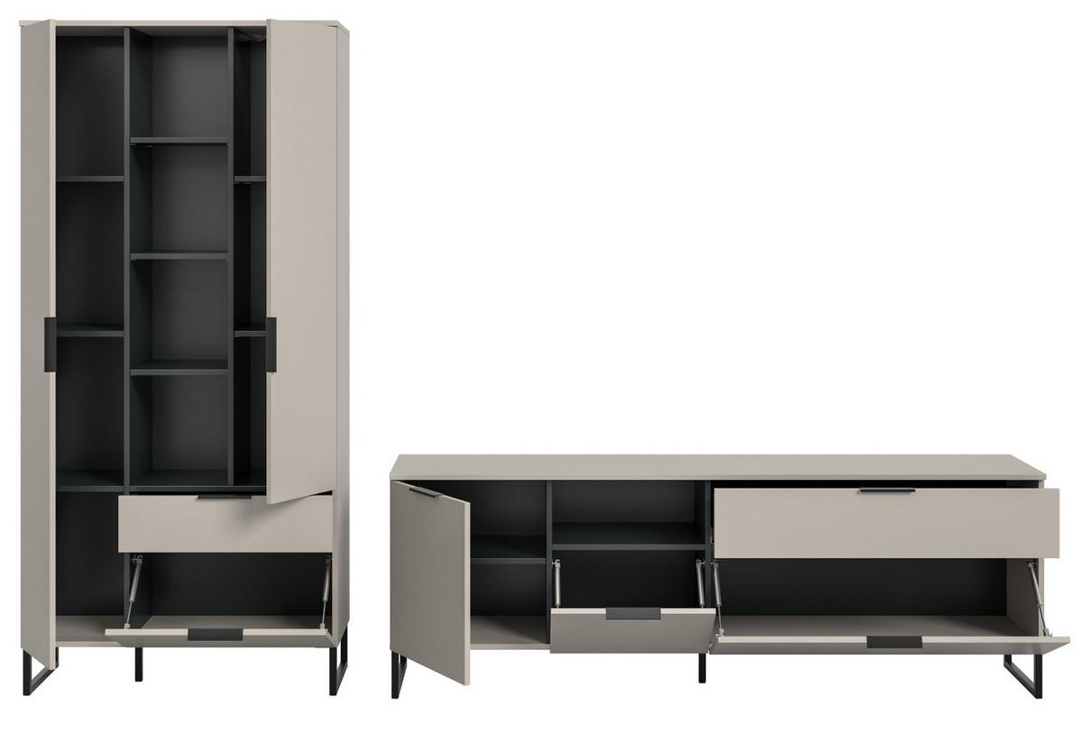 WOHNWAND kaschmir, schwarz 290 cm, Wohnkombination mit Soft-Close - Kaschmir/Schwarz, Holzwerkstoff/Kunststoff (290/192/41cm) - Inn.Furn