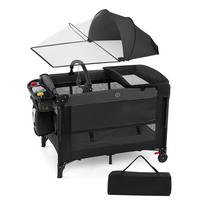 BEISTELLBETT mit Matratze schwarz - Schwarz, Textil - COSTWAY