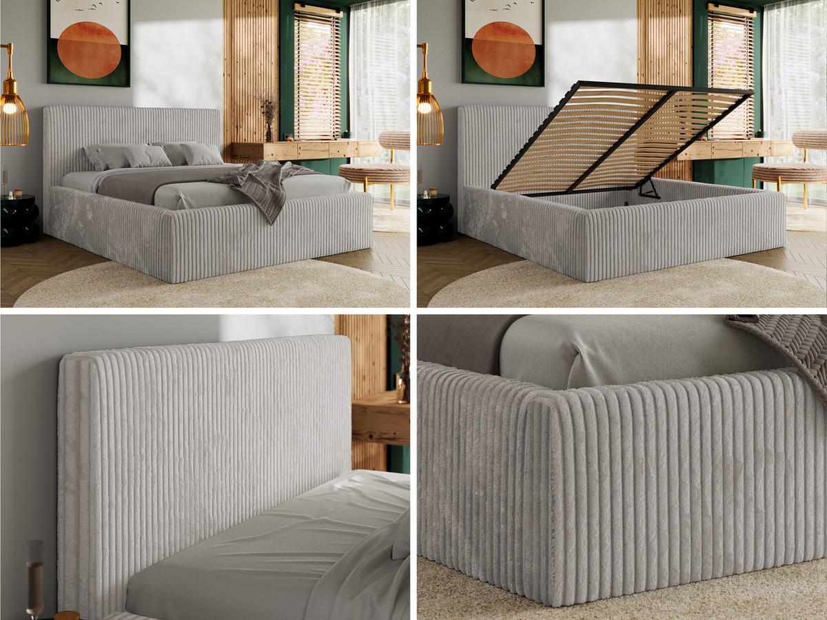 POLSTERBETT TILIANO CLASSIC 140/200 - Hellgrau Cord - Multipocket-Matratze - Hellgrau, Textil (140/200cm) - MKS