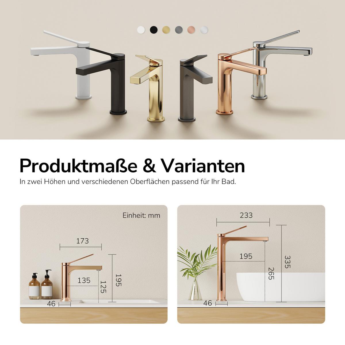 WASCHTISCHARMATUR Rosengold 19,5/17,3/4,6 cm - Roségold, Metall (17.3/19.5/4.6cm) - EMKE