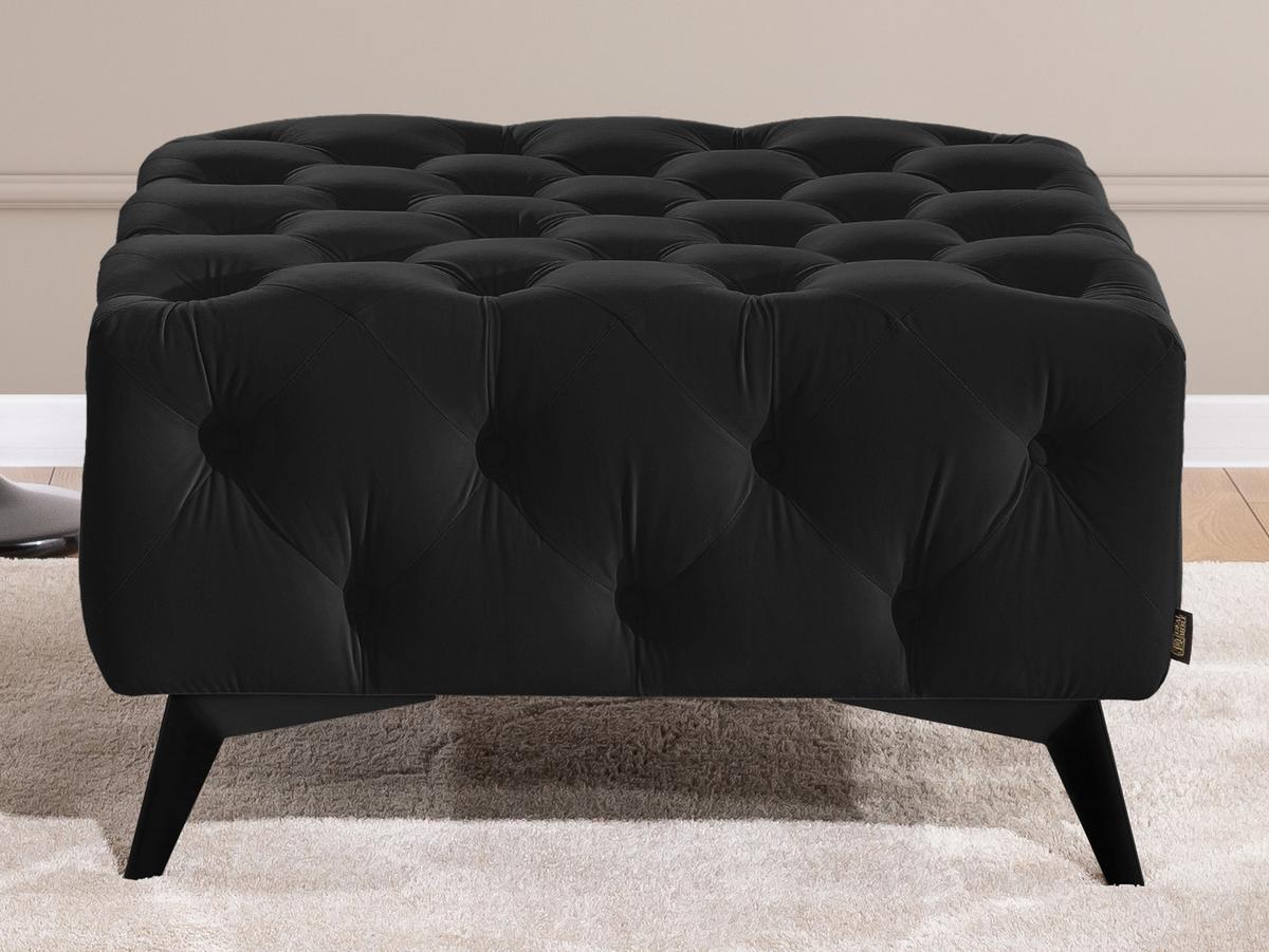 HOCKER Chesterfield Whitby Schwarz Samt mit schwarzen Füßen - Schwarz, Holz/Textil (80/45/80cm) - S-Style Möbel