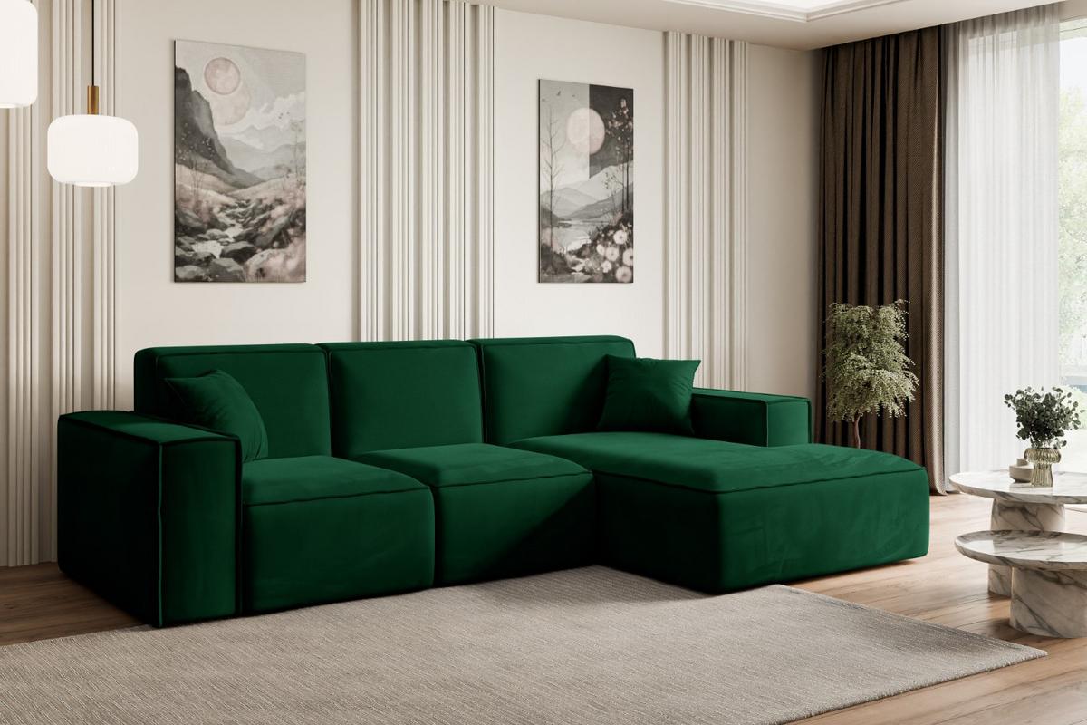 ECKSOFA Ottomane Rechts SERRA-L - 266x169x80 cm Grün Velours - Schwarz/Grün, Holzwerkstoff/Kunststoff (266/169cm) - ALTDECOR