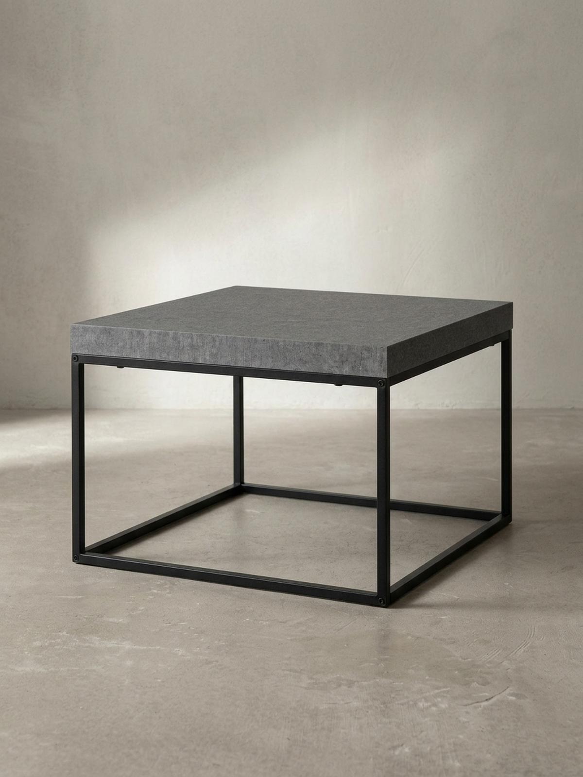 COUCHTISCH in Stein-Optik mit Metallbeinen im modernen Design, Grau 60x60x38 cm - Schwarz/Grau, Holzwerkstoff/Metall (60/60/38cm) - KADIMA DESIGN