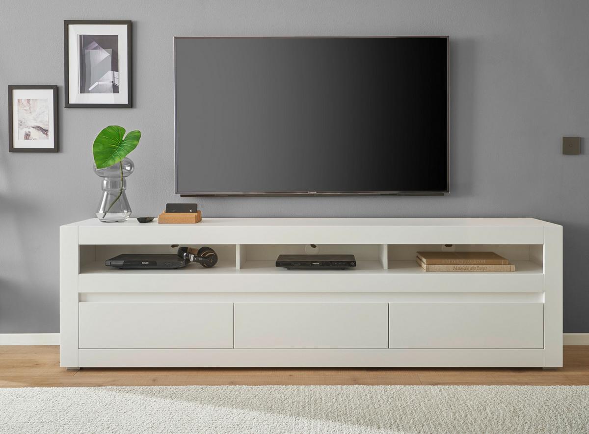 TV-LOWBOARD weiß matt, Evoke Eiche, TV-Unterteil 217 cm, Soft-Close-Funktion - Eichefarben/Silberfarben, Holzwerkstoff/Kunststoff (217/63/42cm) - Furn.Design