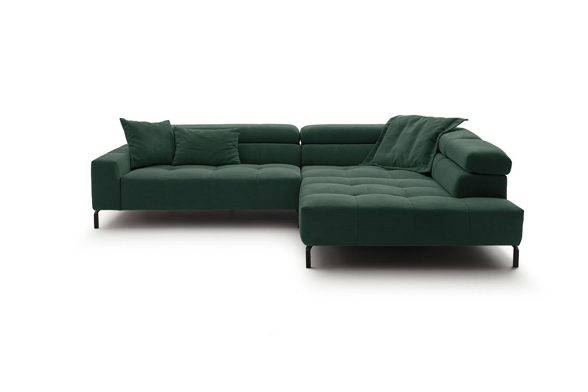 ECKSOFA MIT MOTORISCHEM SITZVORZUG OHIO Smaragdgrün Cord Relaxfunktion - Smaragdgrün/Schwarz, Textil/Metall (311/219cm) - KAWOLA