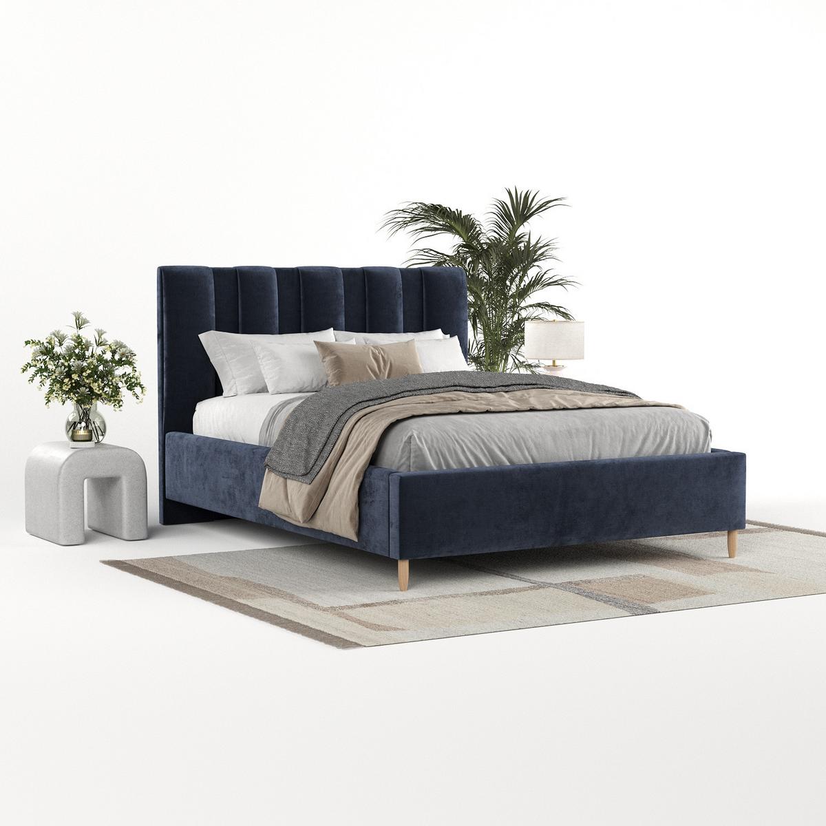 POLSTERBETT Loom 180/200 cm Marineblau im Lotta Stoff - Naturfarben/Dunkelblau, Holz/Holzwerkstoff (180/200cm) - AltaBeds